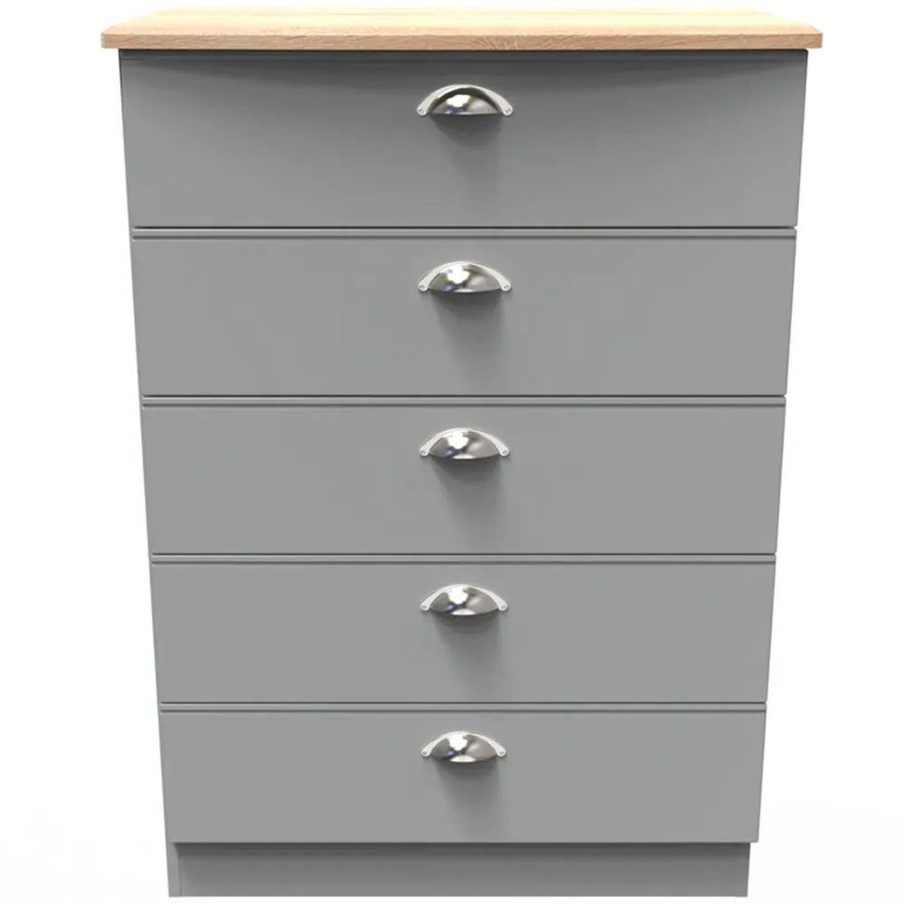 Victoria 5 Drawer Chest of Drawers - Grey, Oak