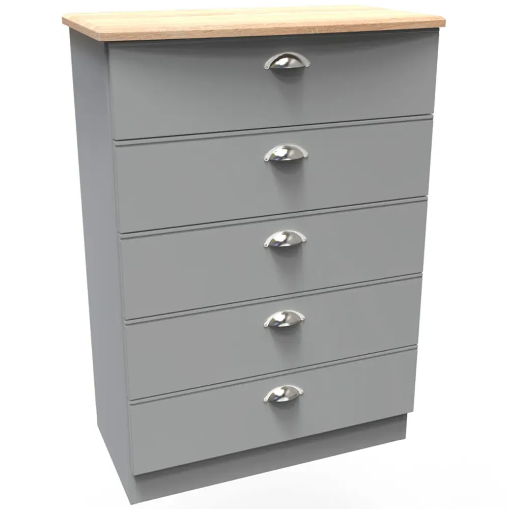 Victoria 5 Drawer Chest of Drawers - Grey, Oak