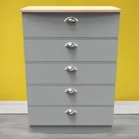 Victoria 5 Drawer Chest of Drawers - Grey, Oak