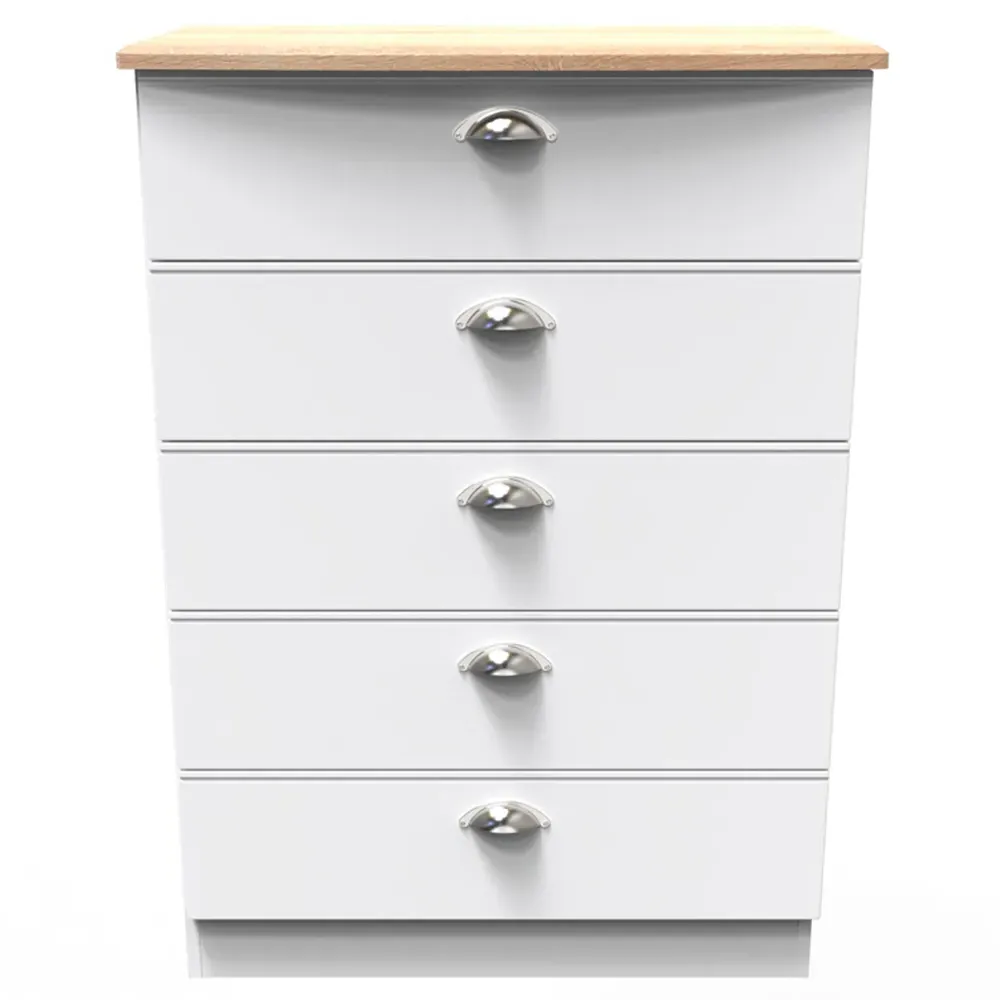 Victoria 5 Drawer Chest of Drawers - White, Ash