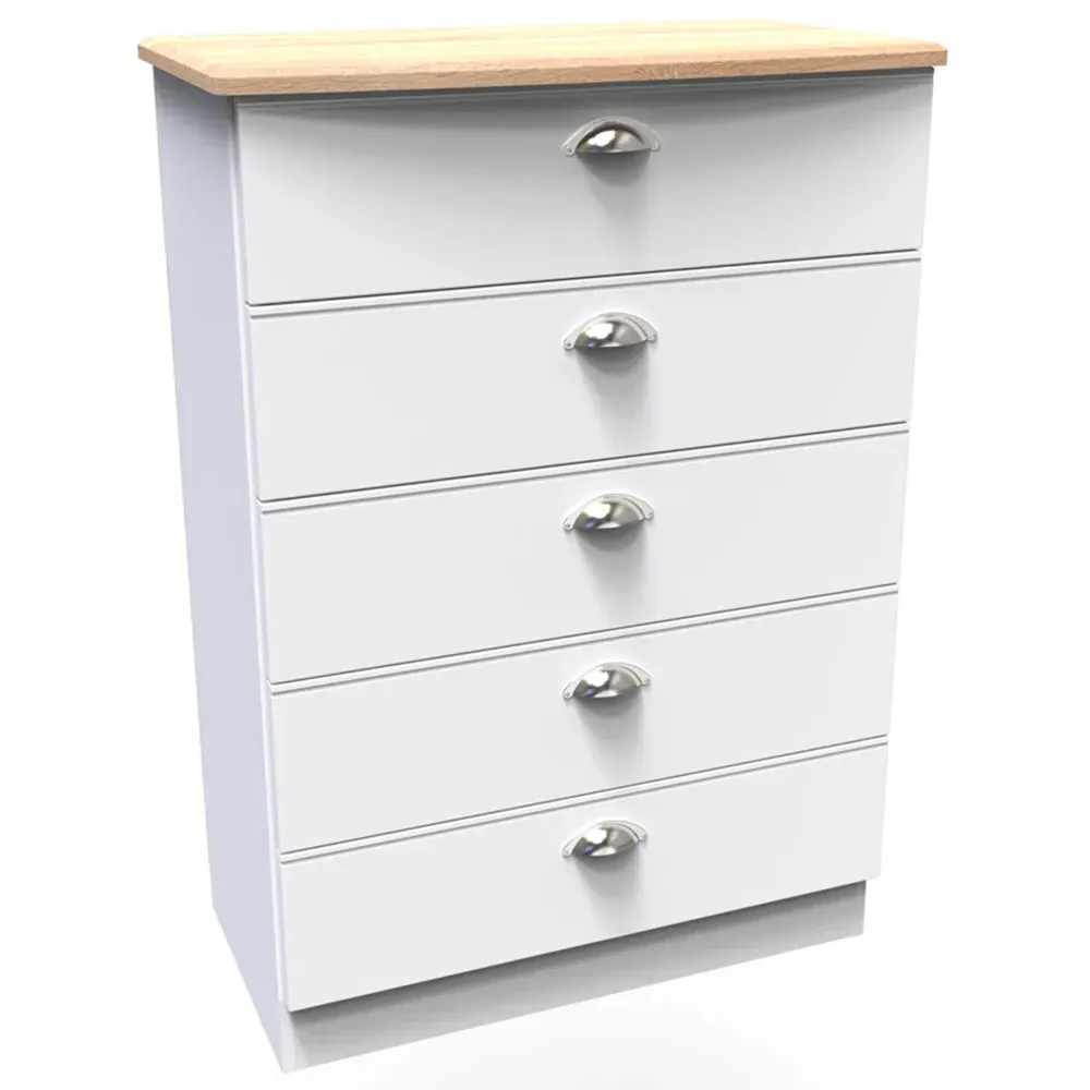 Victoria 5 Drawer Chest of Drawers - White, Ash