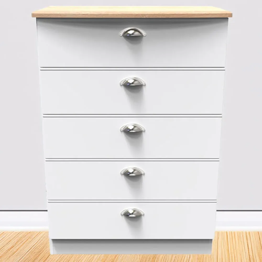Victoria 5 Drawer Chest of Drawers - White, Ash