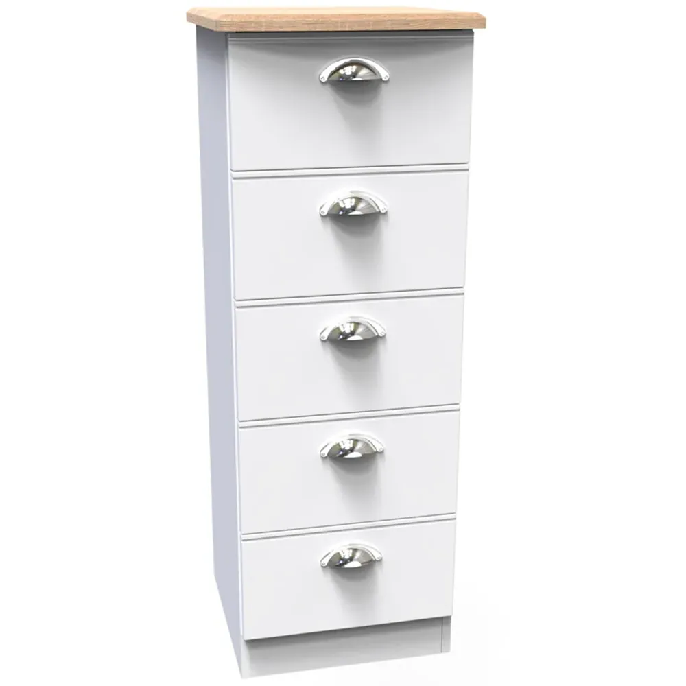 Victoria 5 Drawer Chest of Drawers - White, Oak