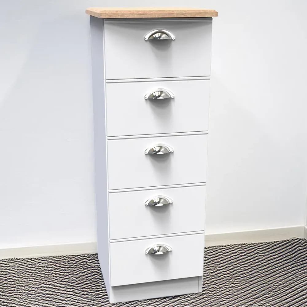 Victoria 5 Drawer Chest of Drawers - White, Oak image