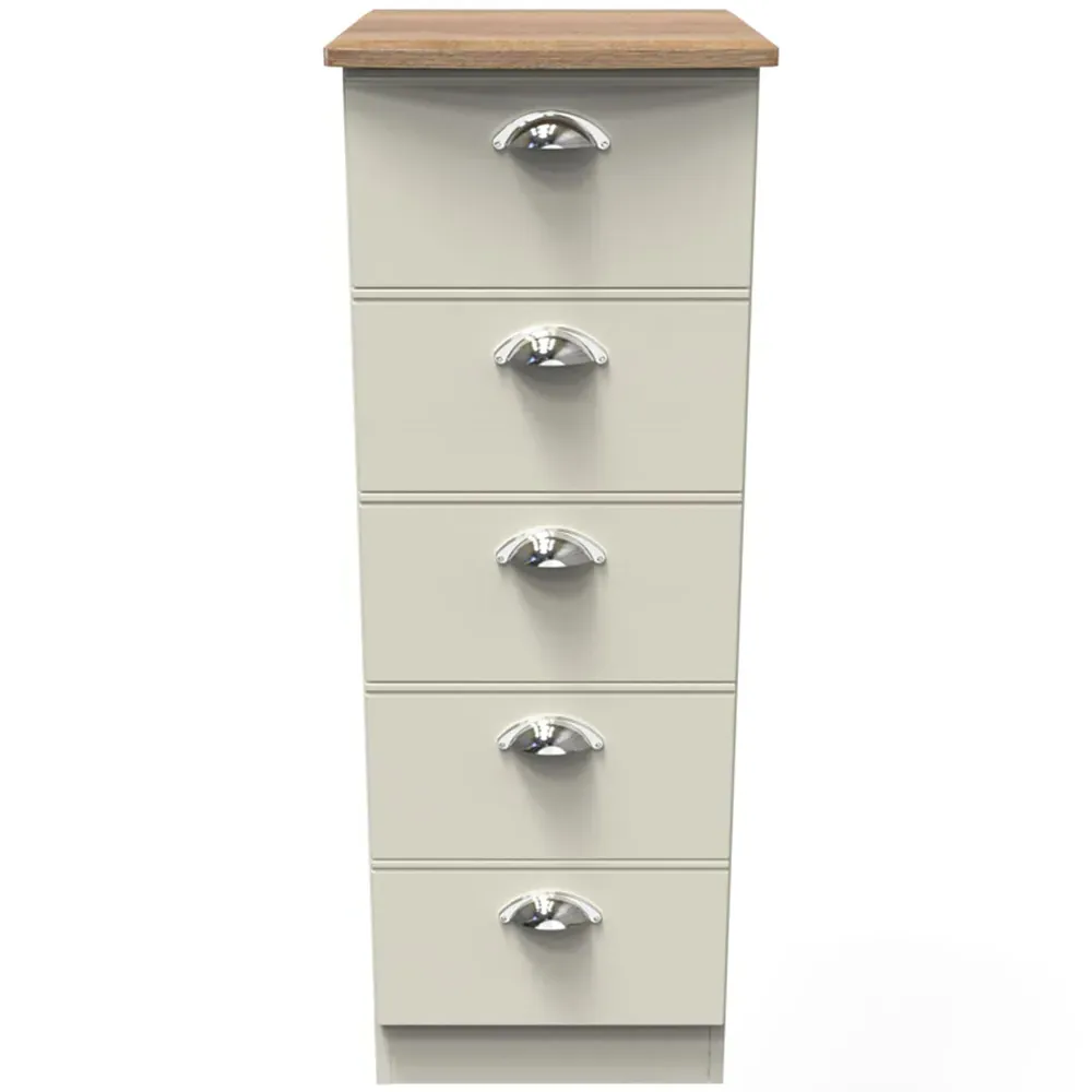 Victoria 5 Drawer Tall Bedside Cabinet - Cream, Ash