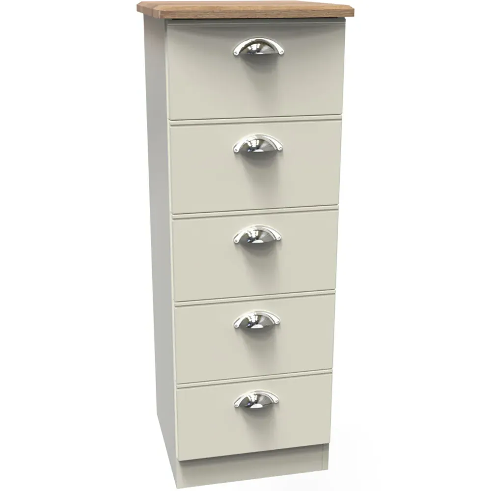 Victoria 5 Drawer Tall Bedside Cabinet - Cream, Ash