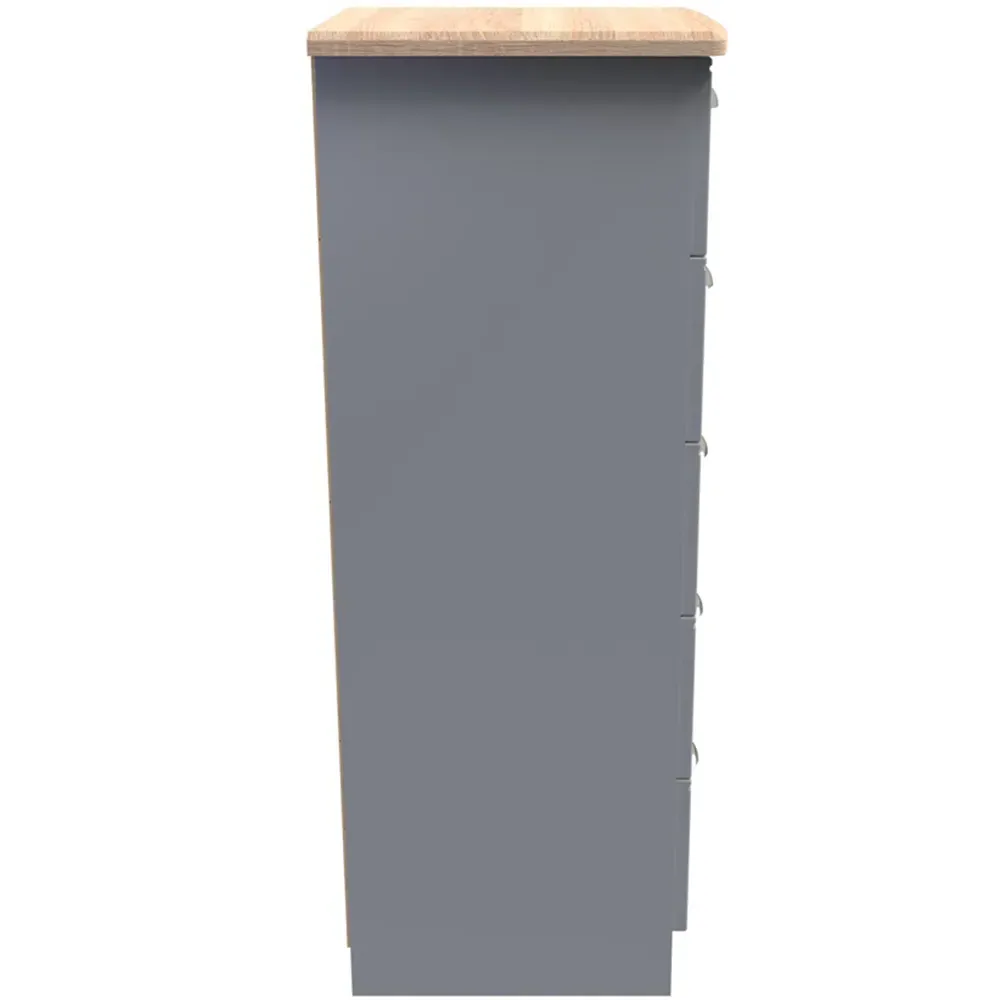 Victoria 5 Drawer Tall Bedside Cabinet - Grey, Oak