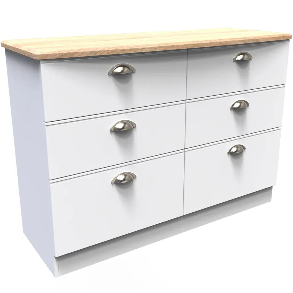 Victoria 6 Drawer Chest of Drawers - White, Oak