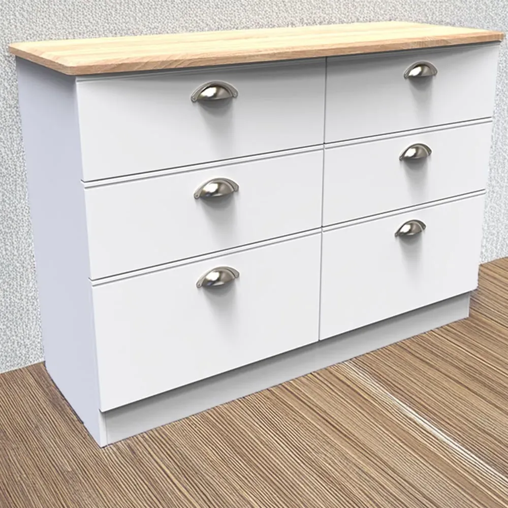 Victoria 6 Drawer Chest of Drawers - White, Oak