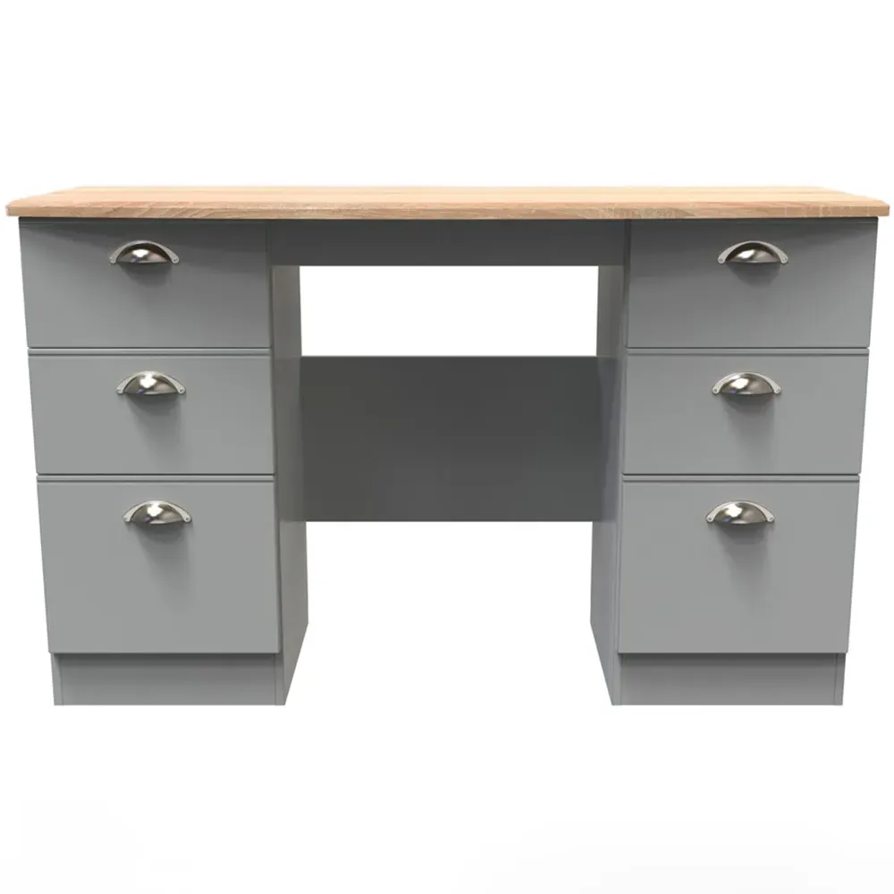 Victoria 6 Drawer Computer Desk - Grey, Oak