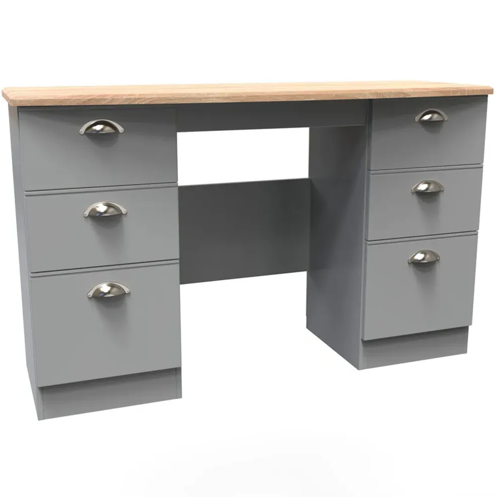 Victoria 6 Drawer Computer Desk - Grey, Oak
