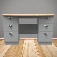 Victoria 6 Drawer Computer Desk - Grey, Oak