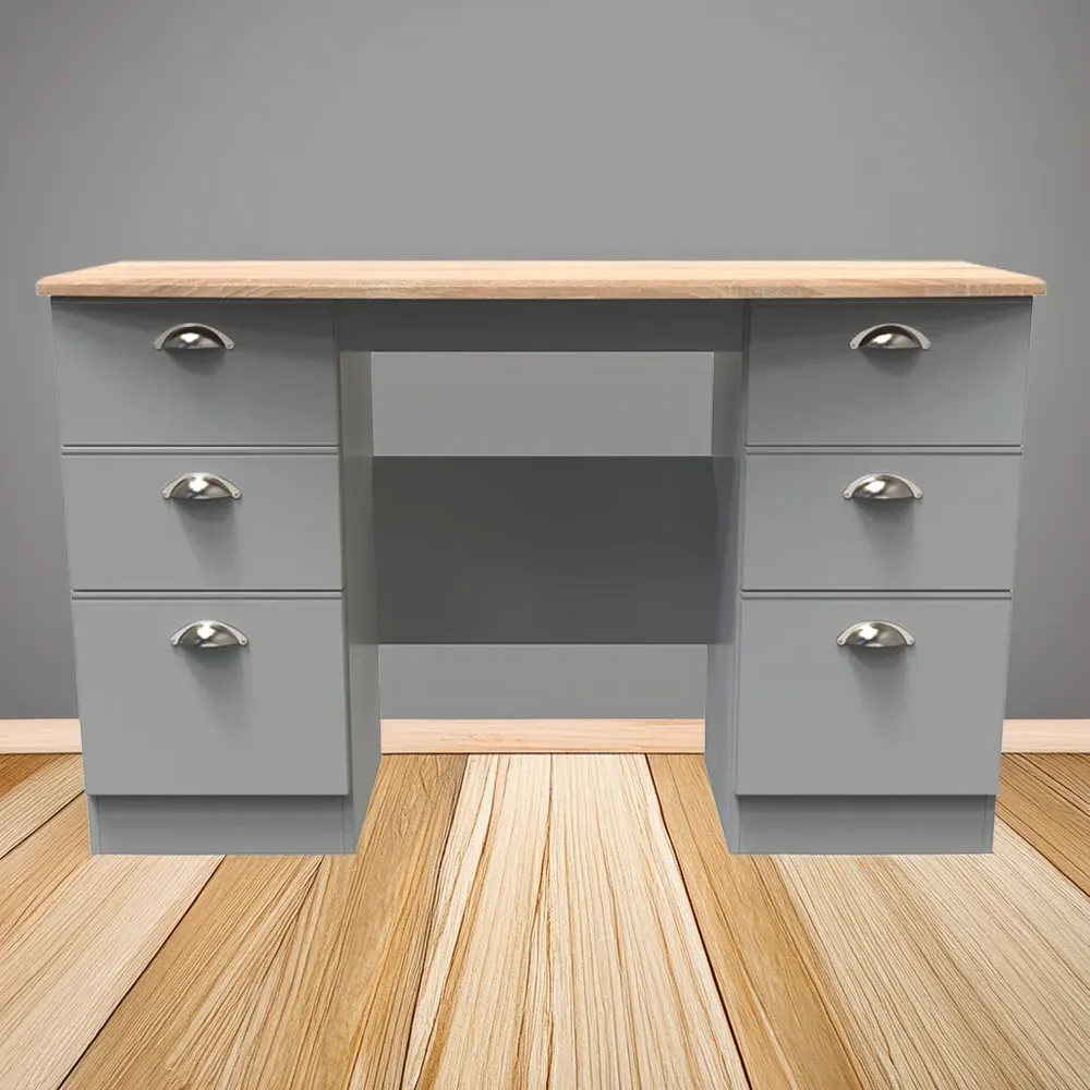 Victoria 6 Drawer Computer Desk - Grey, Oak