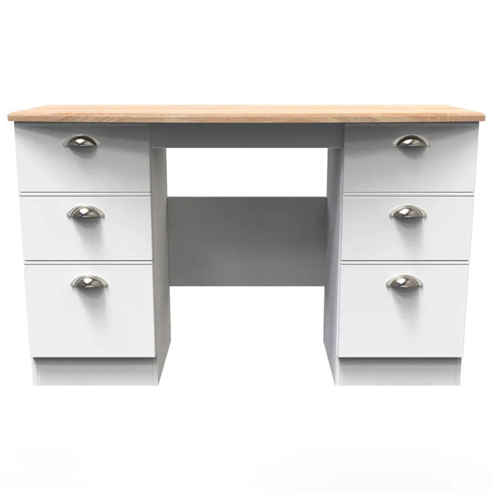 Victoria 6 Drawer Computer Desk - White, Oak