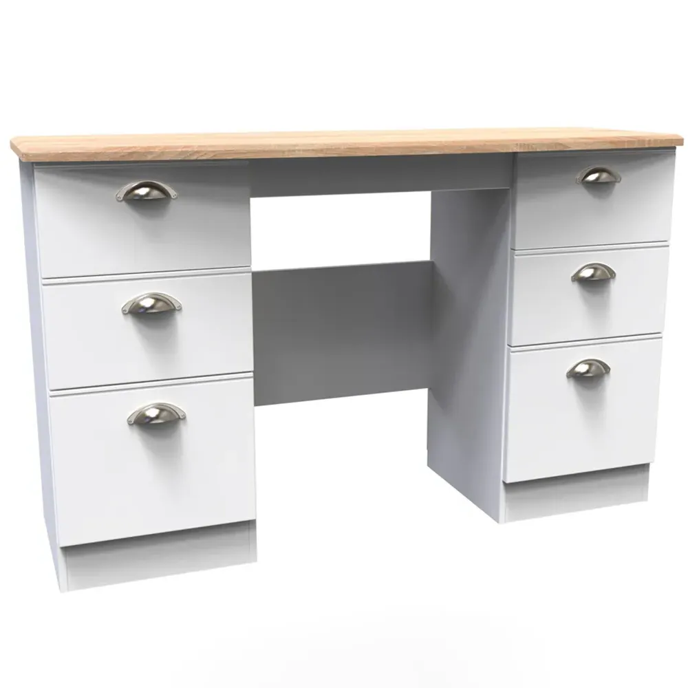 Victoria 6 Drawer Computer Desk - White, Oak
