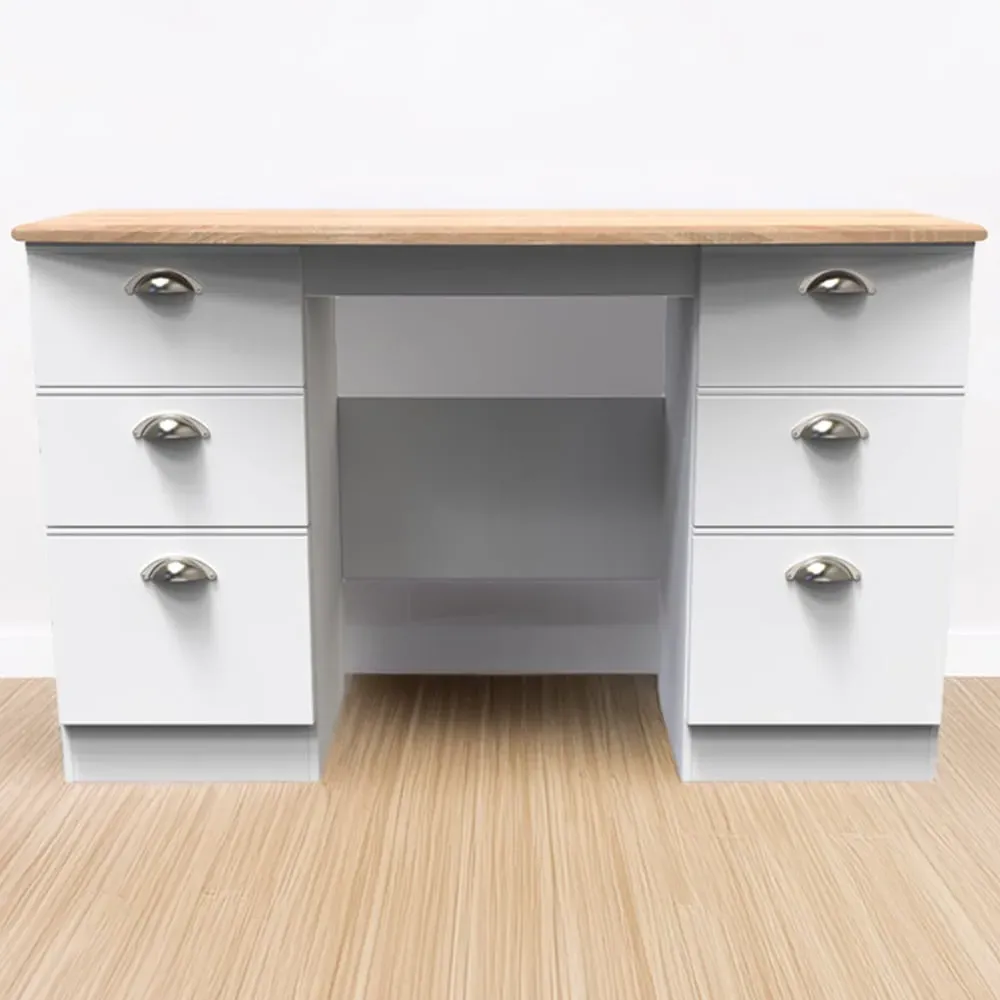 Victoria 6 Drawer Computer Desk - White, Oak