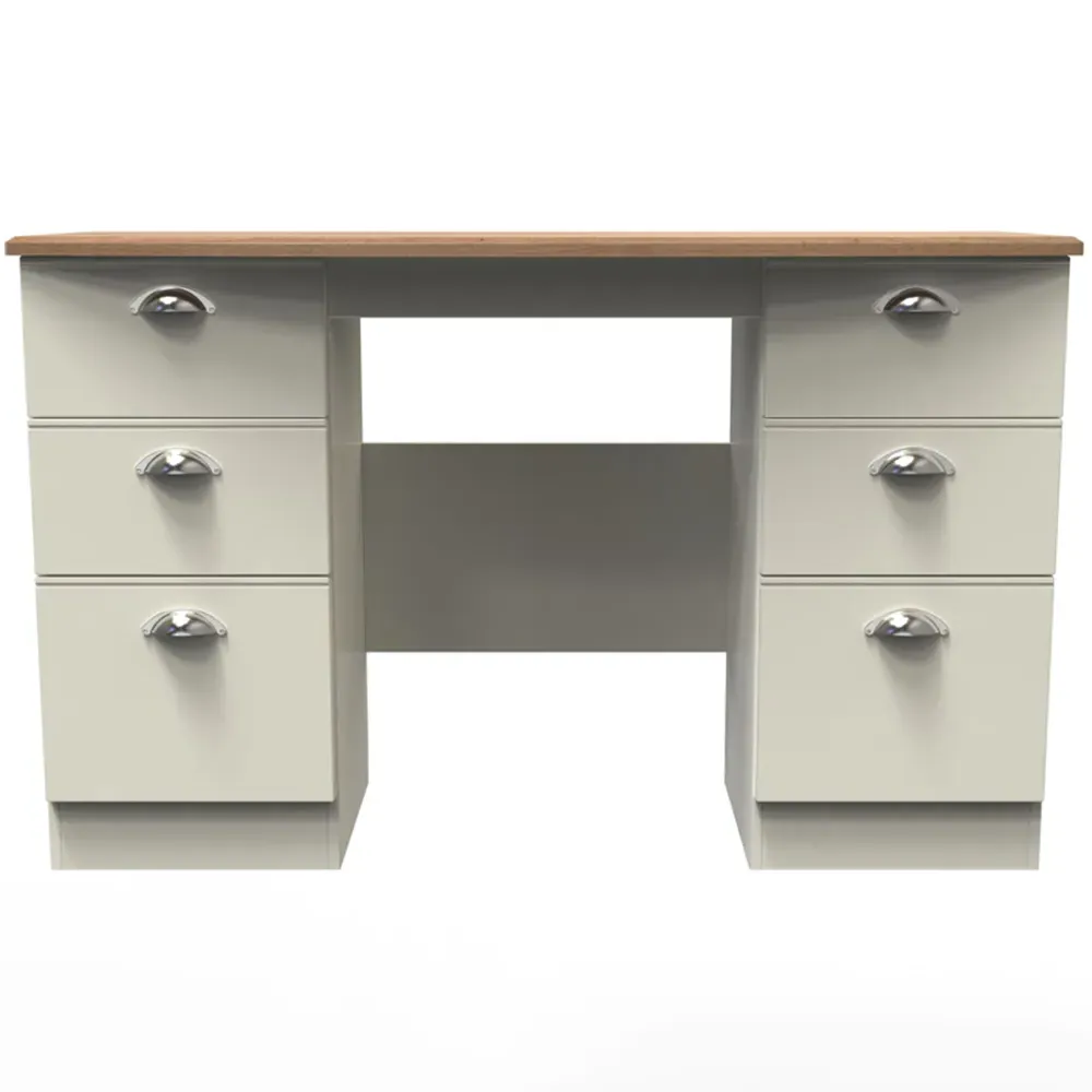 Victoria 6 Drawer Kneehole Desk - Cream, Ash