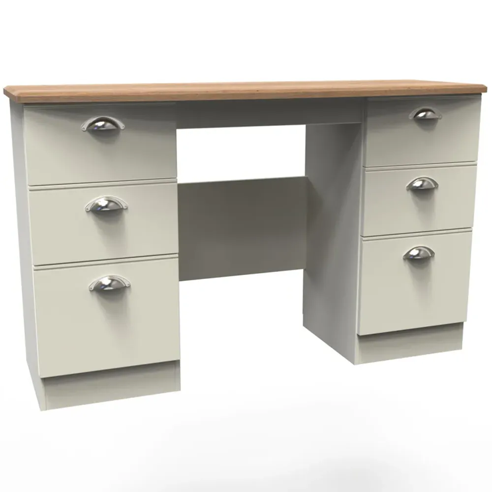 Victoria 6 Drawer Kneehole Desk - Cream, Ash