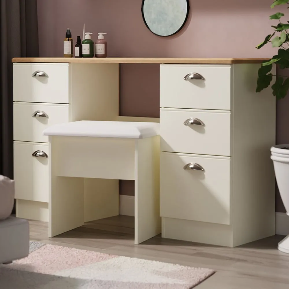 Victoria 6 Drawer Kneehole Desk - Cream, Ash