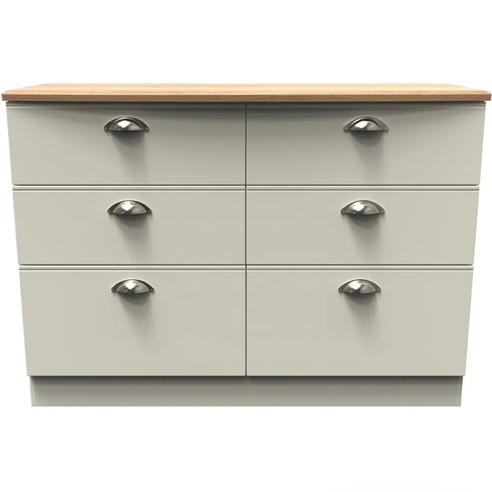 Victoria 6 Drawer Wide Chest of Drawers - Cream, Ash