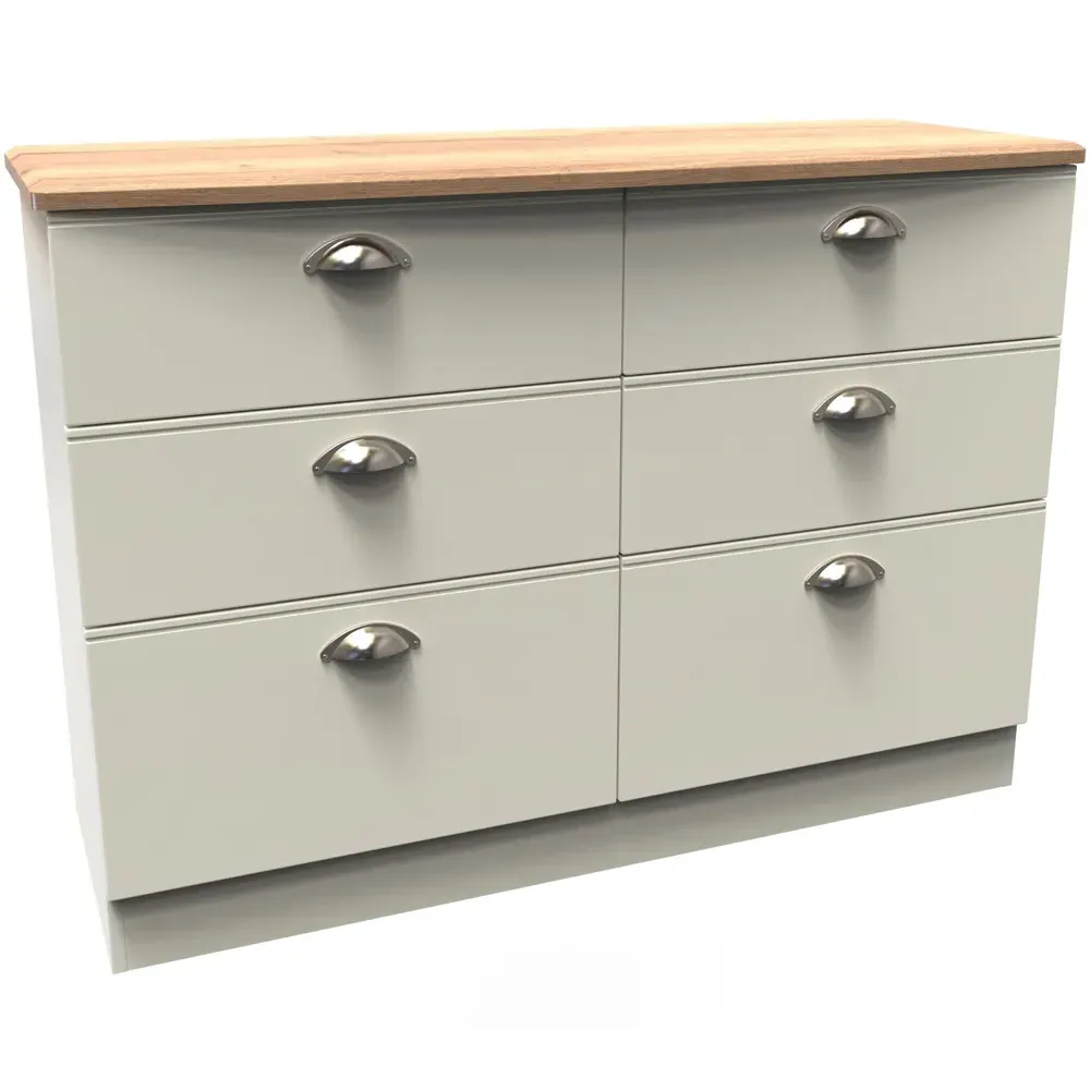 Victoria 6 Drawer Wide Chest of Drawers - Cream, Ash