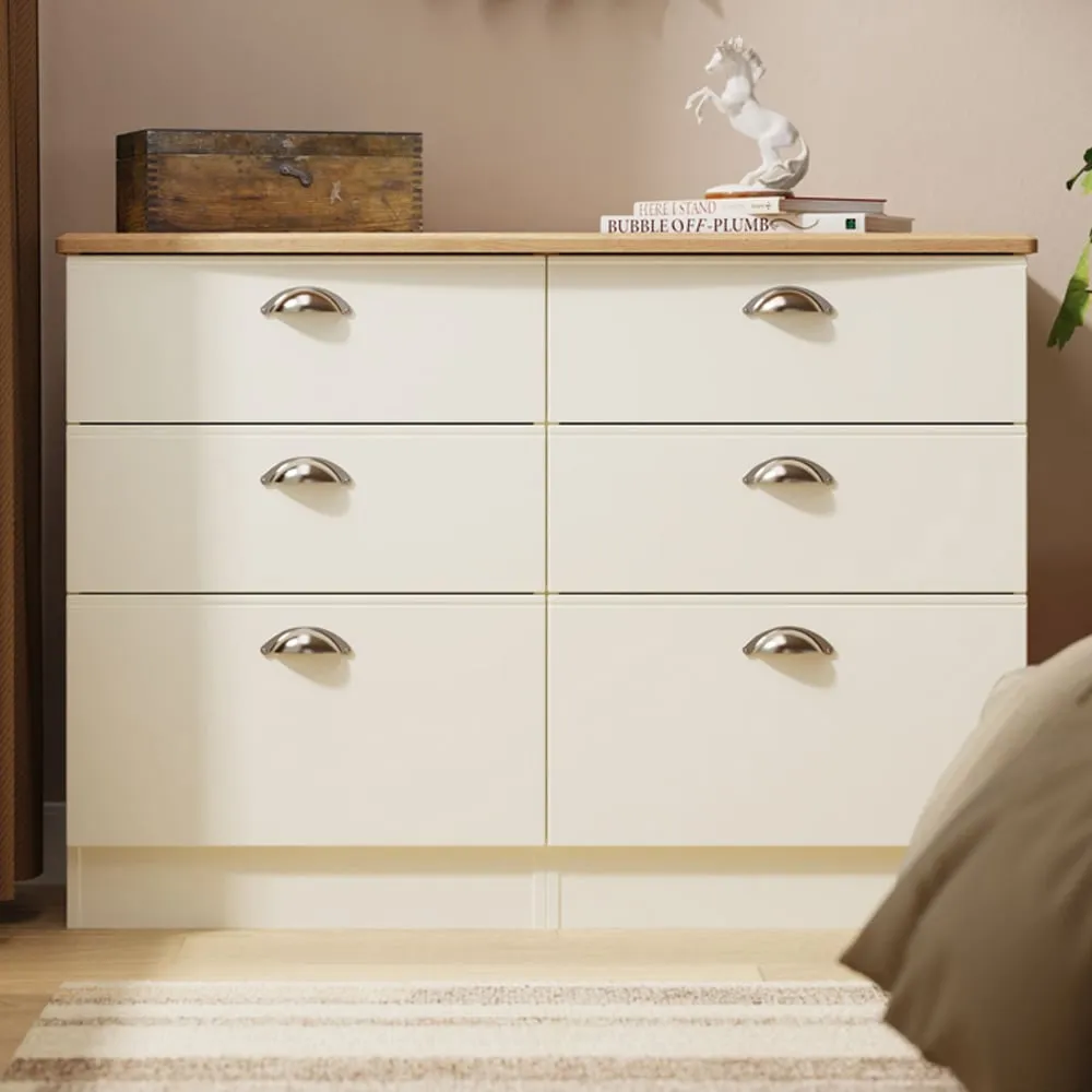 Victoria 6 Drawer Wide Chest of Drawers - Cream, Ash