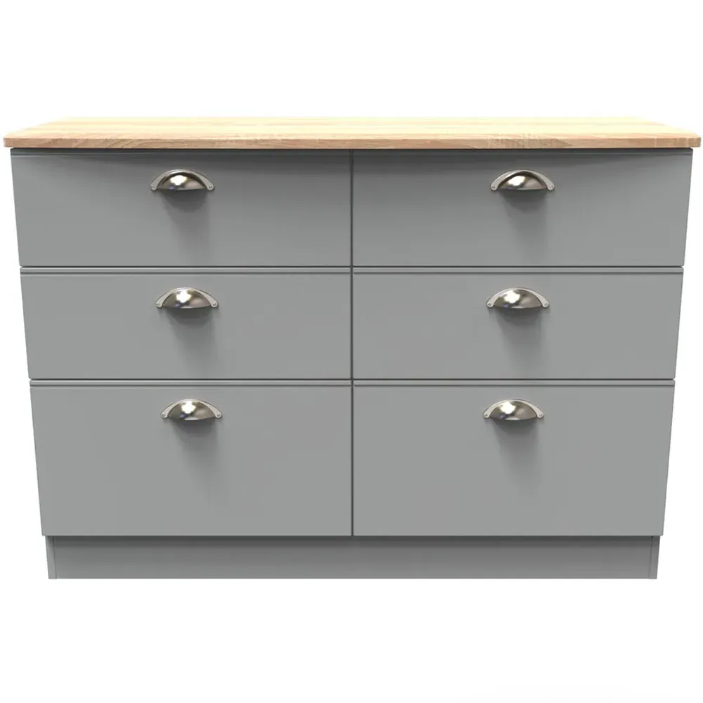 Victoria 6 Drawer Wide Chest of Drawers - Grey, Ash