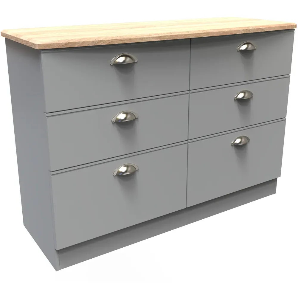 Victoria 6 Drawer Wide Chest of Drawers - Grey, Ash