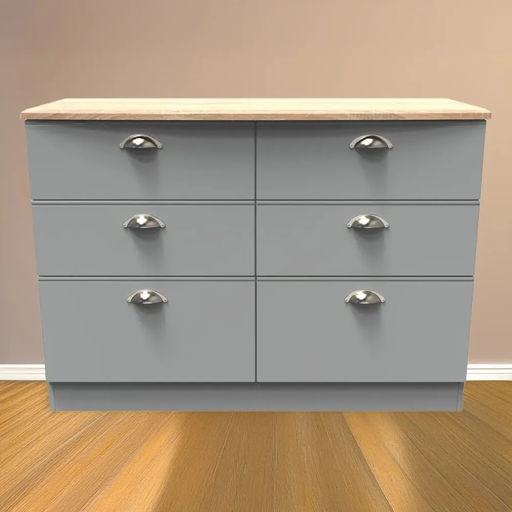 Victoria 6 Drawer Wide Chest of Drawers - Grey, Ash
