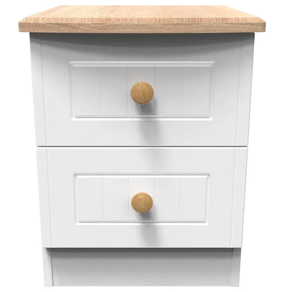 Warwick 2 Drawer Compact Bedside Cabinet - White, Ash