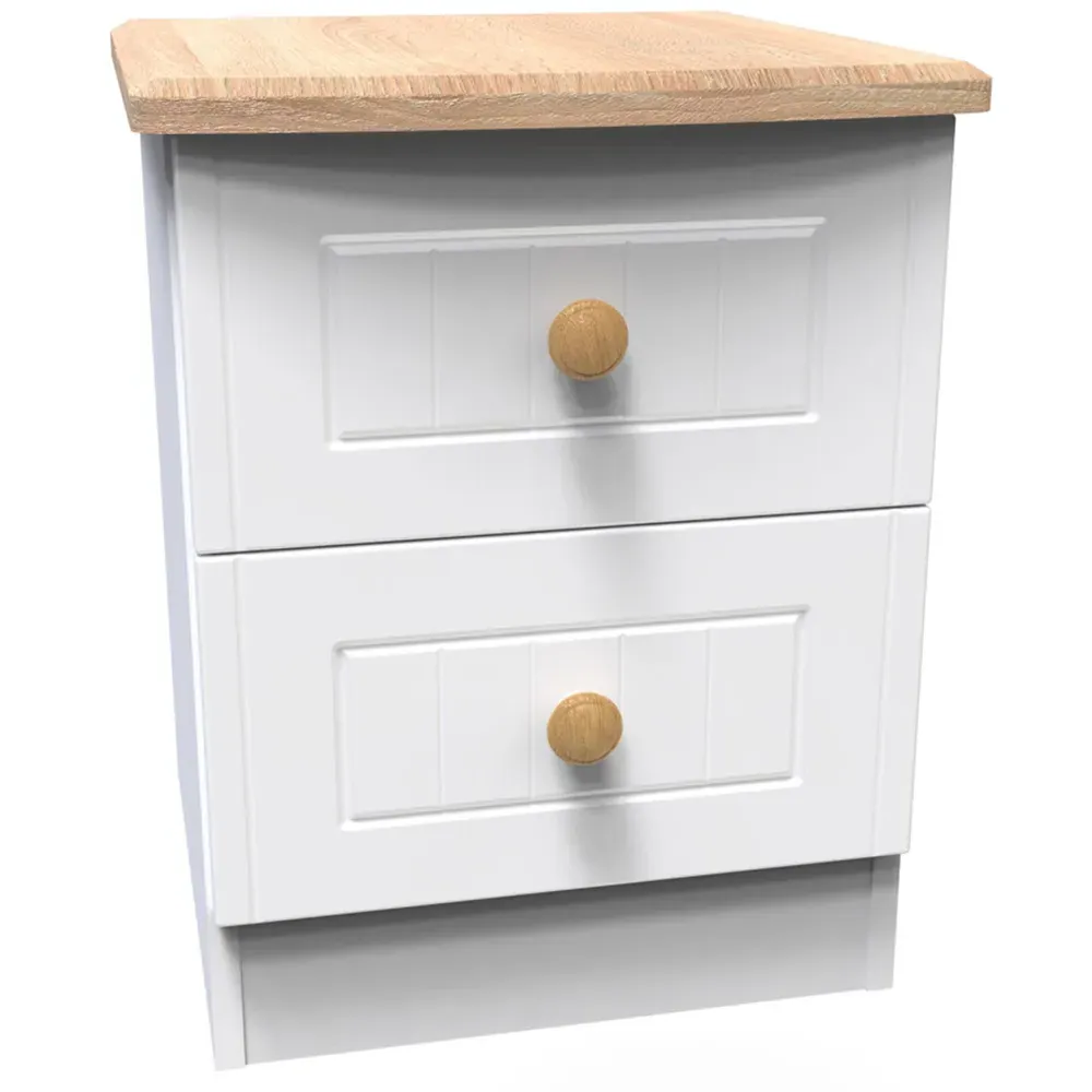 Warwick 2 Drawer Compact Bedside Cabinet - White, Ash