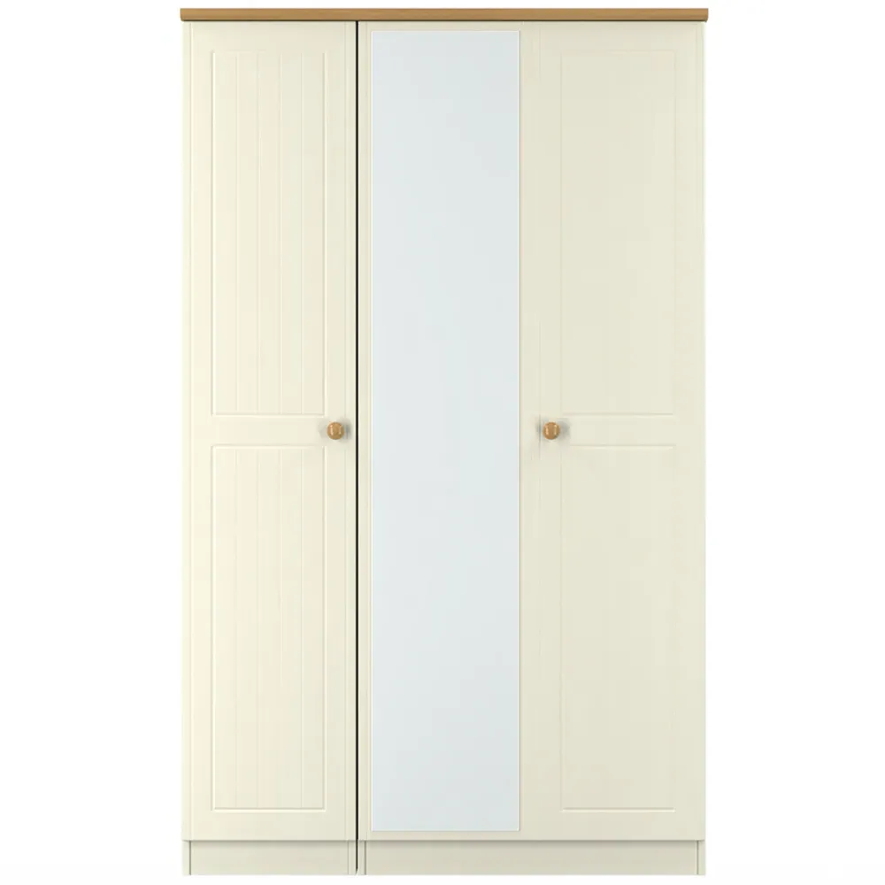 Warwick 3 Door Wardrobe with Mirror - White, Ash