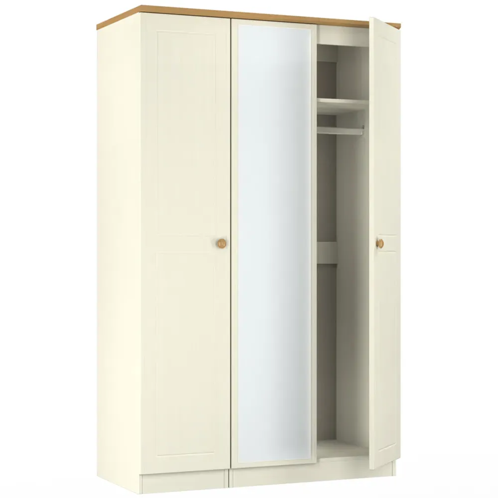 Warwick 3 Door Wardrobe with Mirror - White, Ash