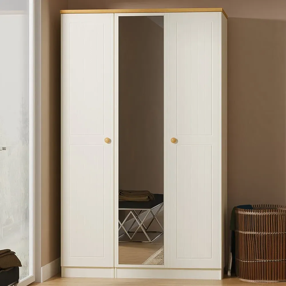 Warwick 3 Door Wardrobe with Mirror - White, Ash