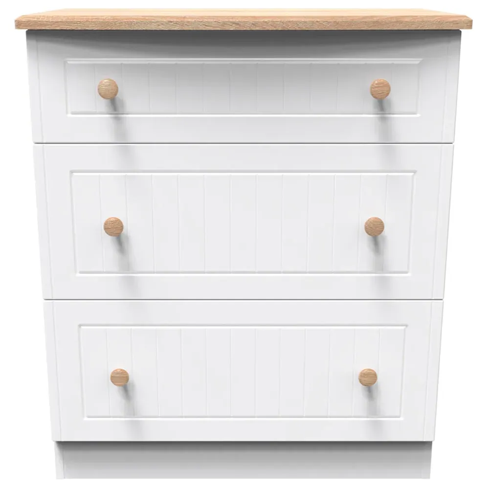 Warwick 3 Drawer Chest of Drawers - White, Ash and Oak