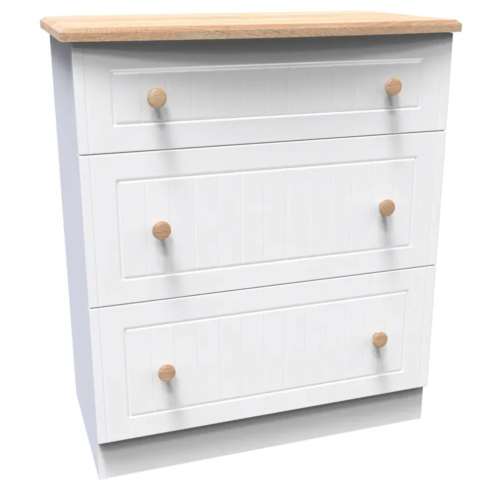 Warwick 3 Drawer Chest of Drawers - White, Ash and Oak