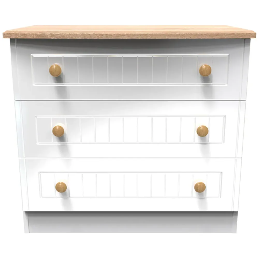Warwick 3 Drawer Chest of Drawers - White, Ash and Oak