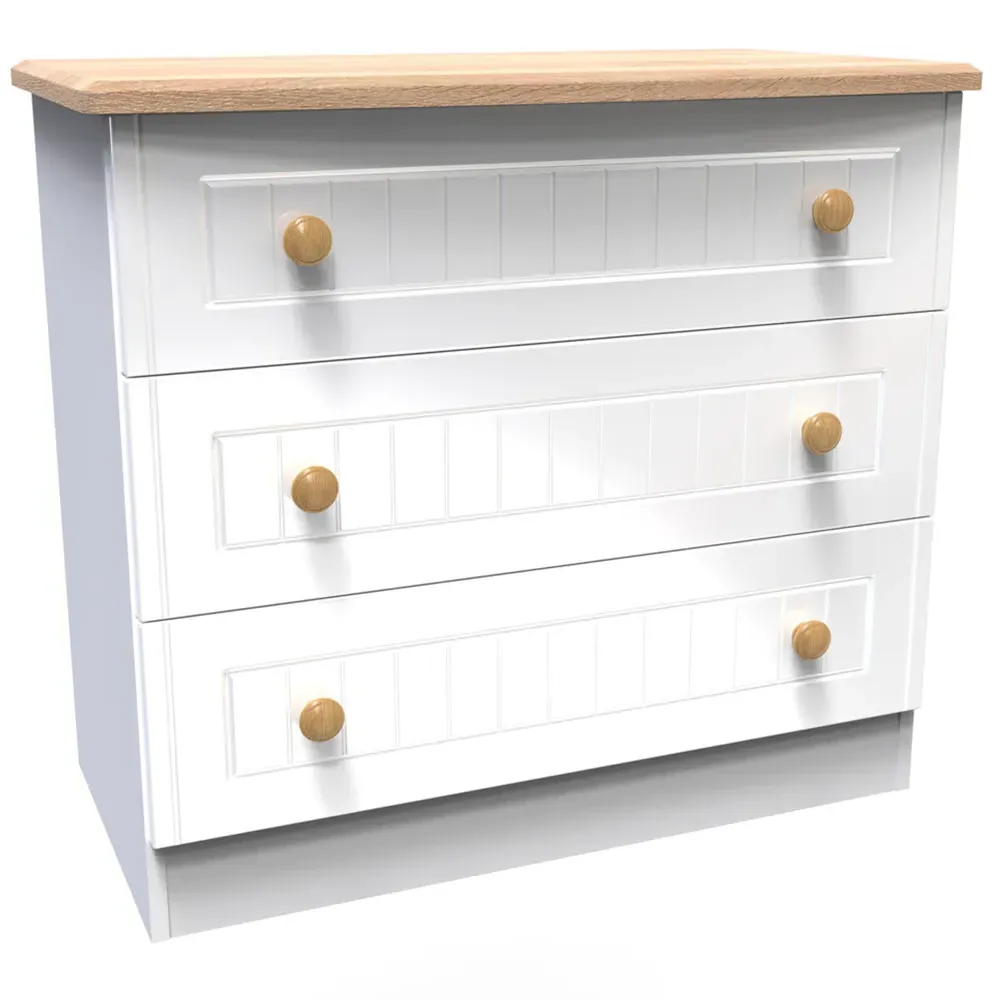 Warwick 3 Drawer Chest of Drawers - White, Ash and Oak