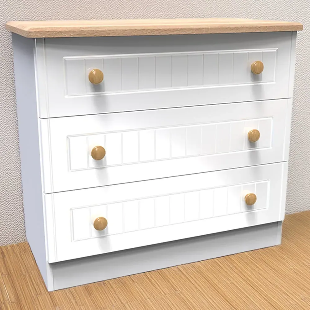 Warwick 3 Drawer Chest of Drawers - White, Ash and Oak