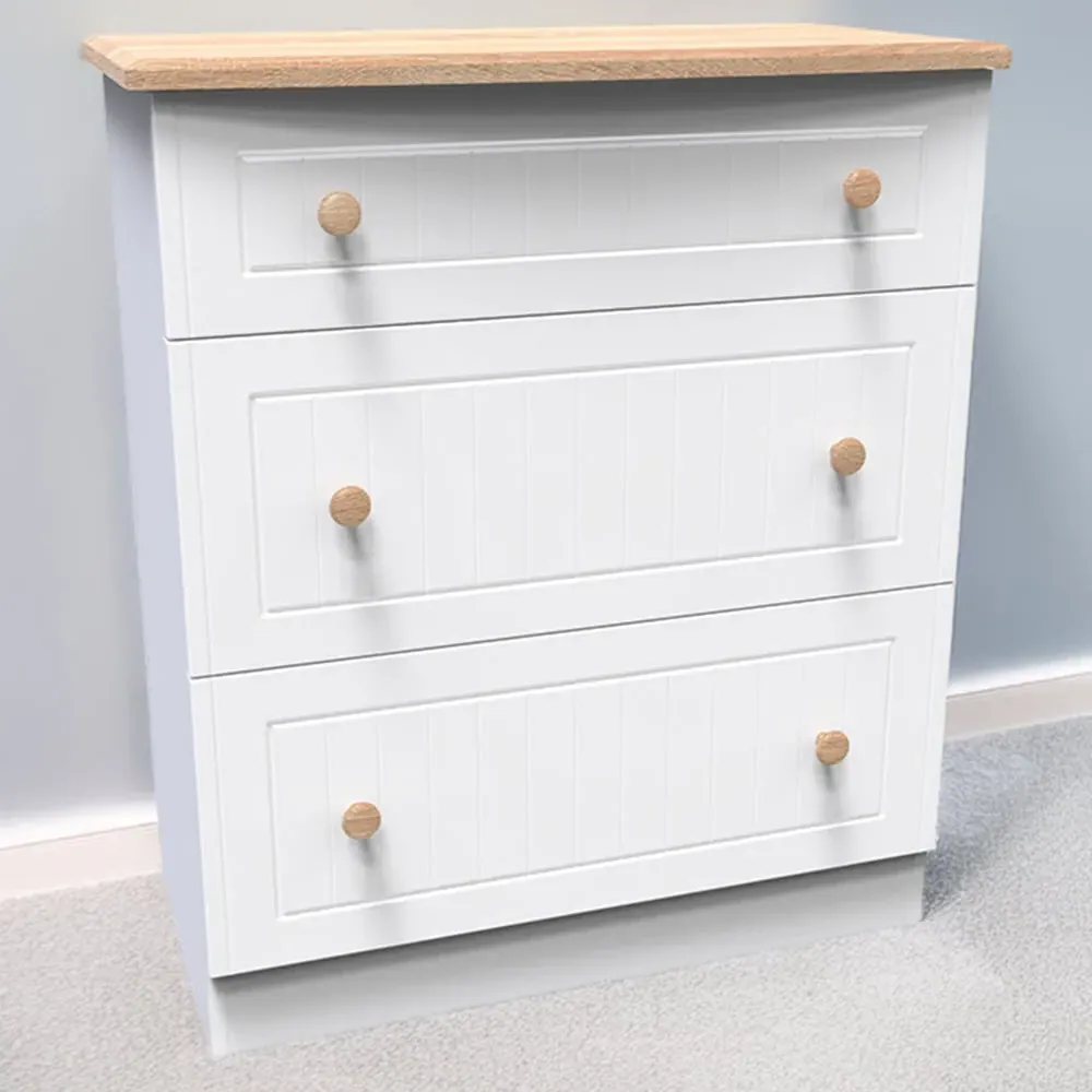 Warwick 3 Drawer Chest of Drawers - White, Ash and Oak