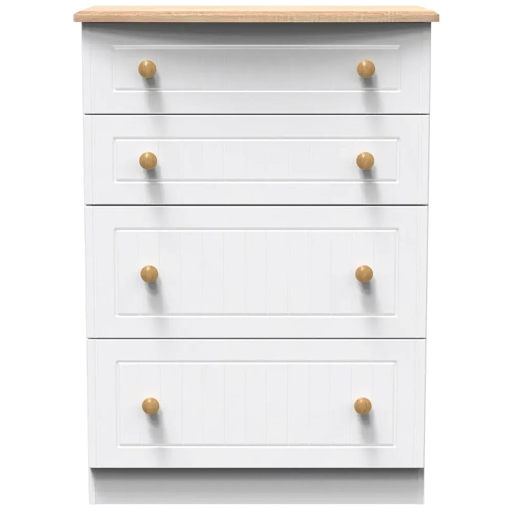 Warwick 4 Drawer Chest of Drawers - White, Ash and Oak
