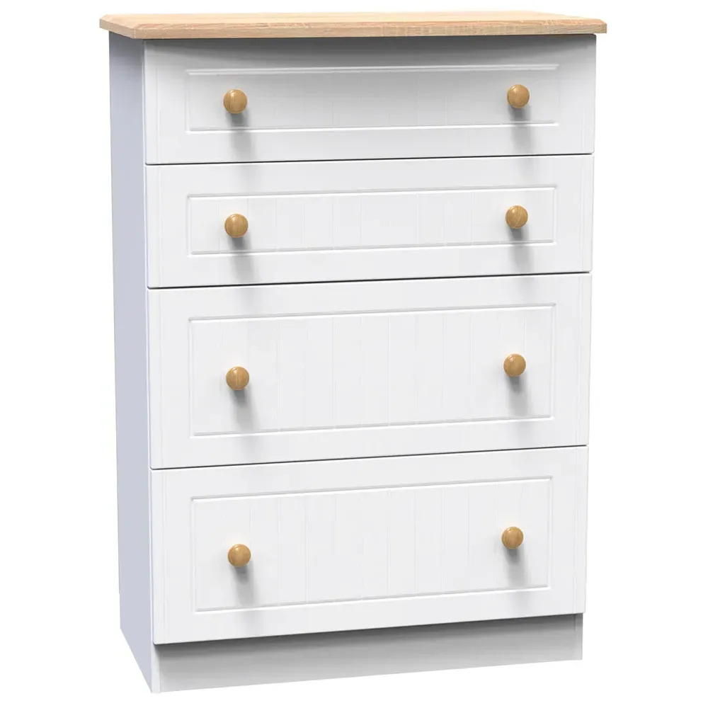 Warwick 4 Drawer Chest of Drawers - White, Ash and Oak