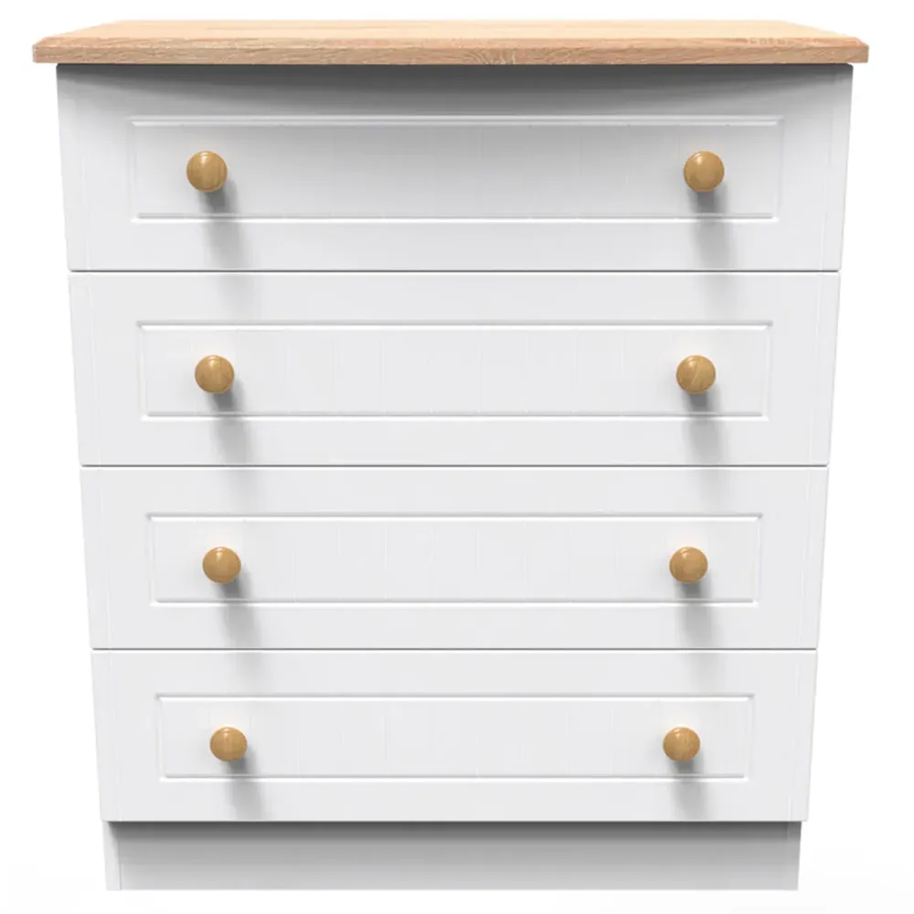 Warwick 4 Drawer Chest of Drawers - White, Ash and Oak