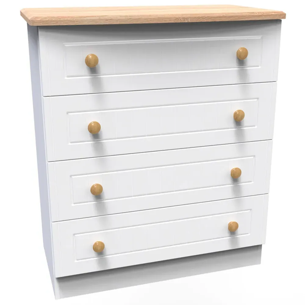 Warwick 4 Drawer Chest of Drawers - White, Ash and Oak