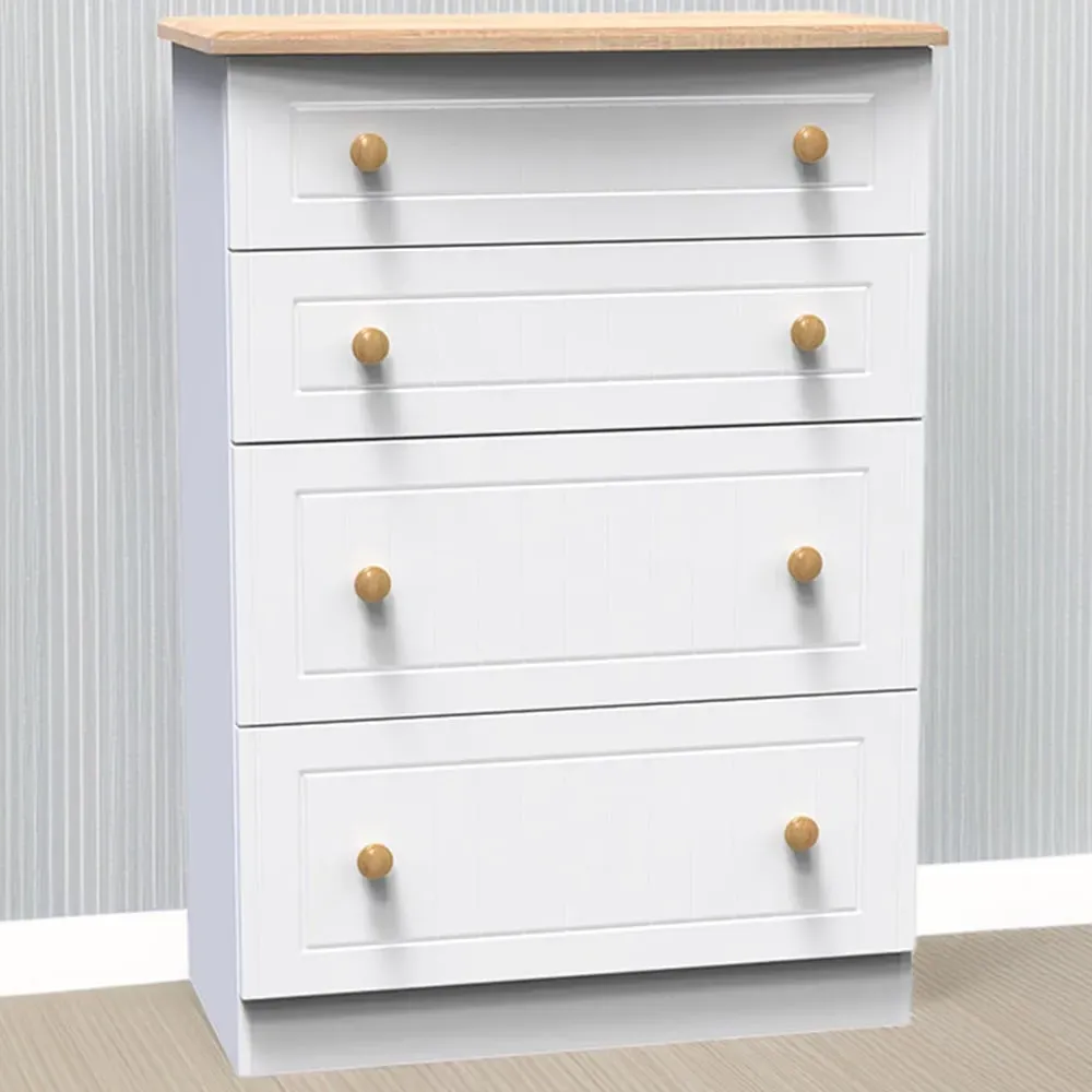 Warwick 4 Drawer Chest of Drawers - White, Ash and Oak
