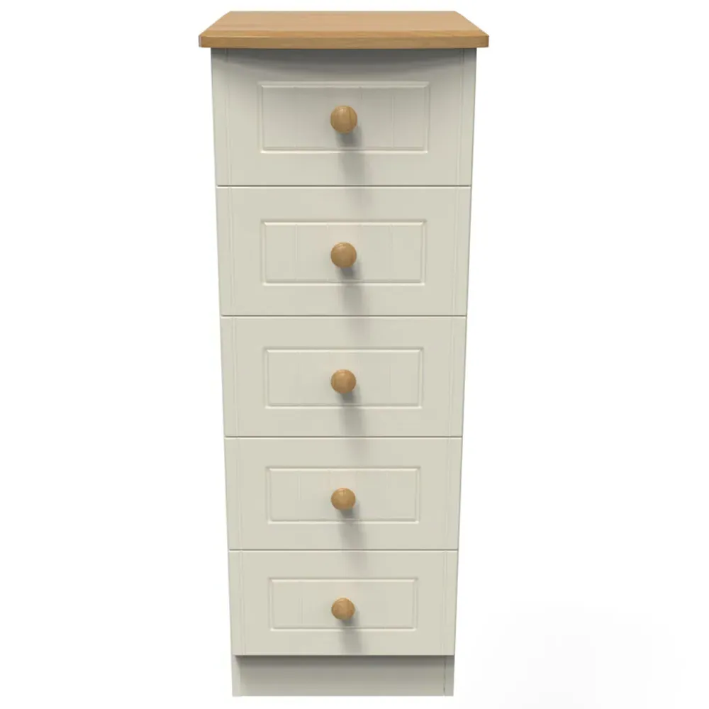 Warwick 5 Drawer Bedside Cabinet - Cream, Ash