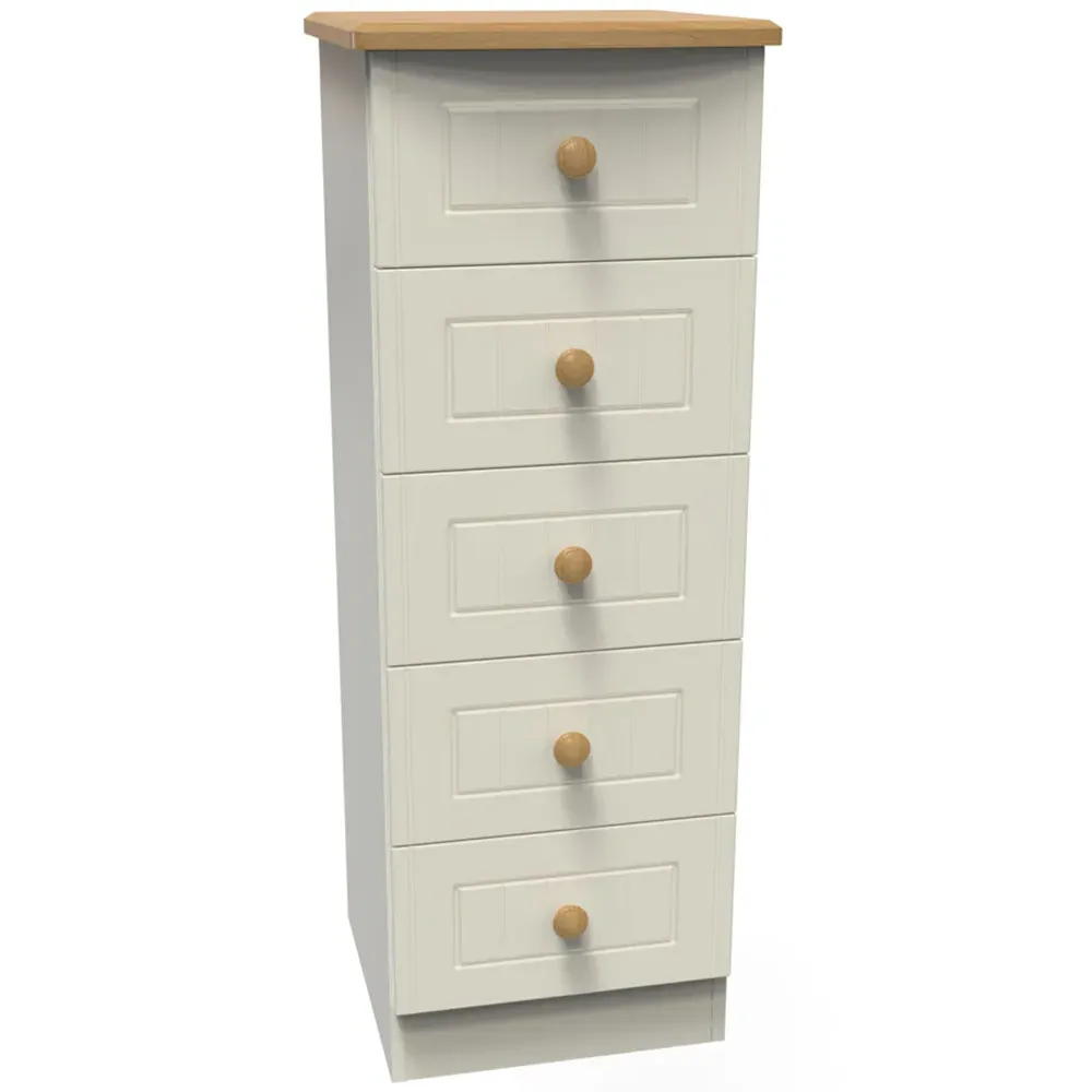 Warwick 5 Drawer Bedside Cabinet - Cream, Ash