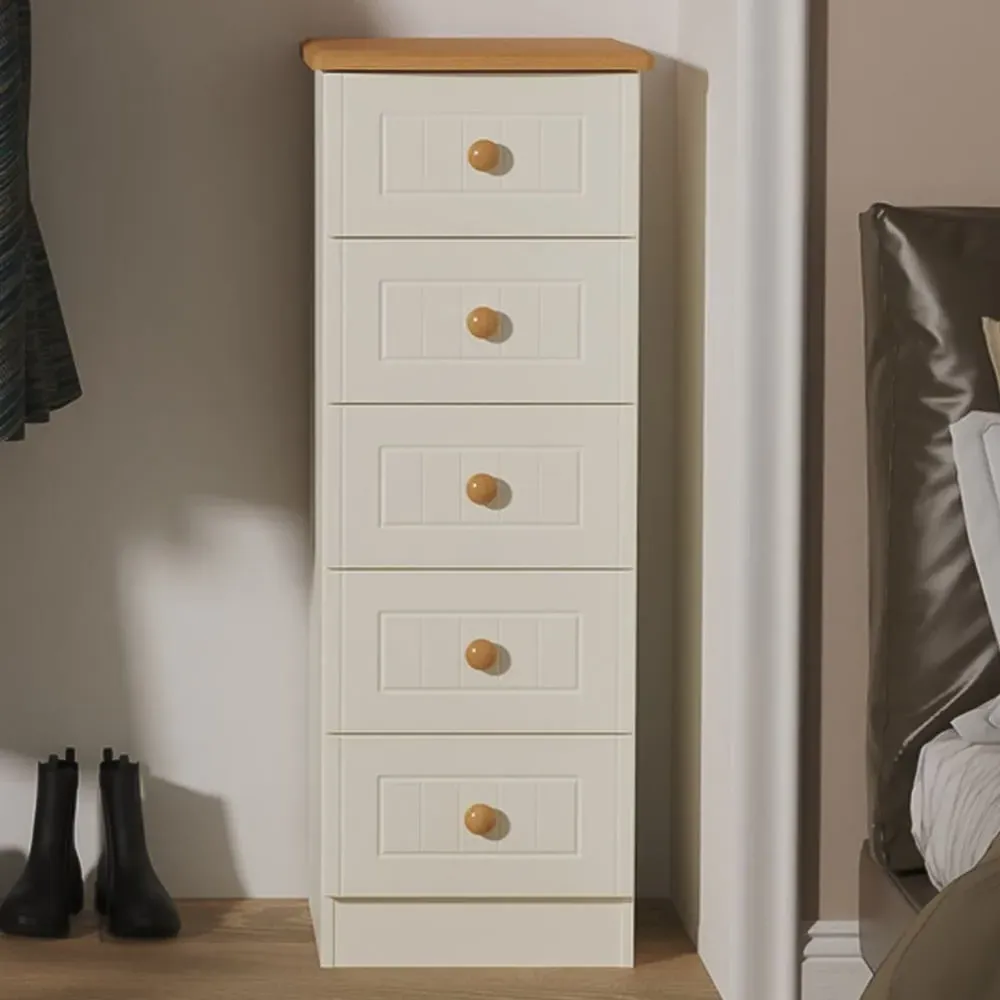 Warwick 5 Drawer Bedside Cabinet - Cream, Ash