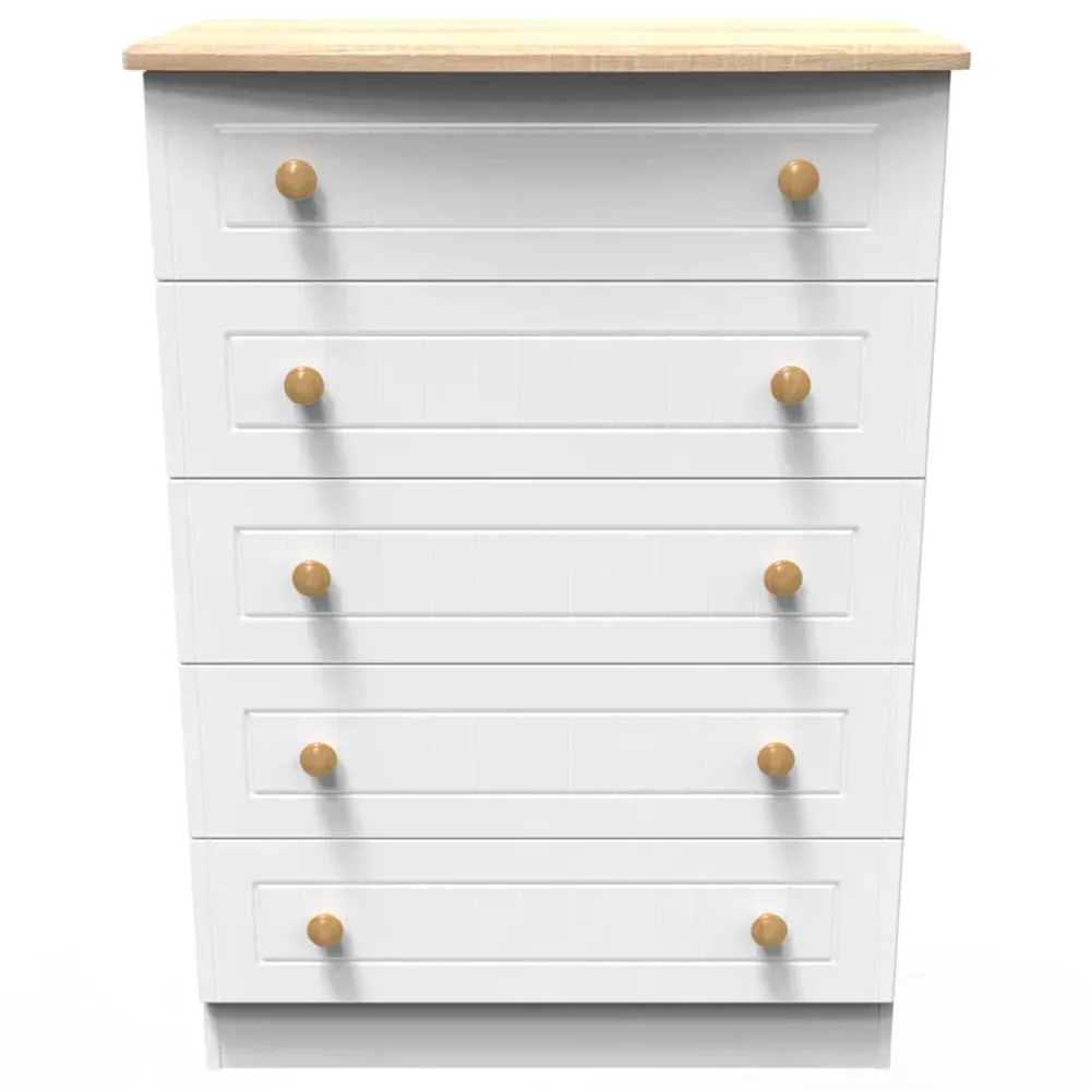 Warwick 5 Drawer Chest of Drawers - White, Ash and Oak