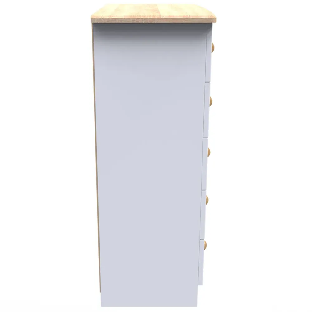 Warwick 5 Drawer Chest of Drawers - White, Ash and Oak